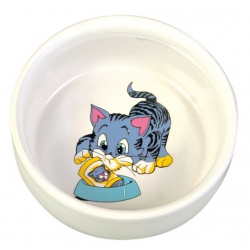 Trixie Miska ceramiczna biała z kotkiem 0,3L/11cm [4009]
